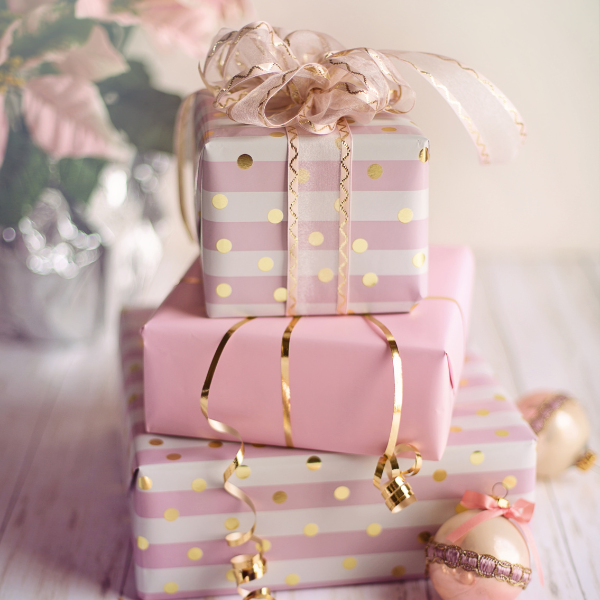 A stack of wrapped presents
