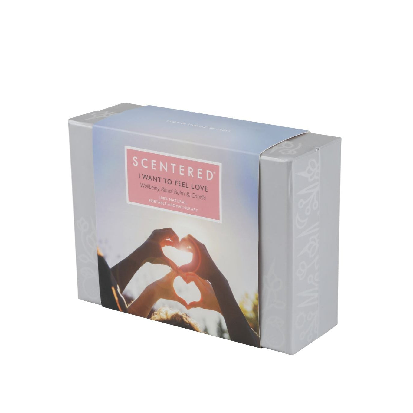 Balm and candle love set displayed on a white background, promoting relaxation and tranquility