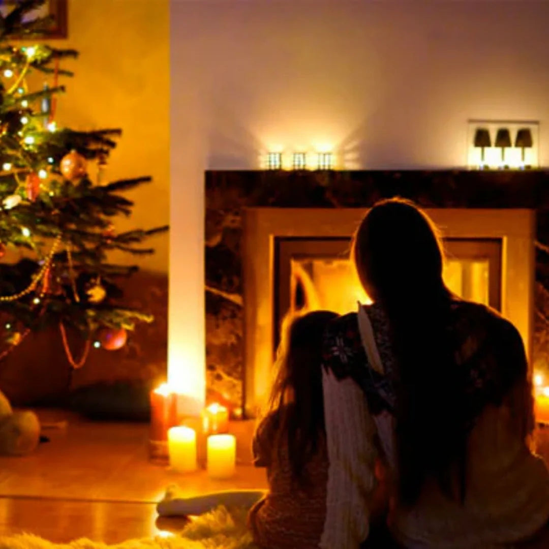 person sitting in front of the fire place