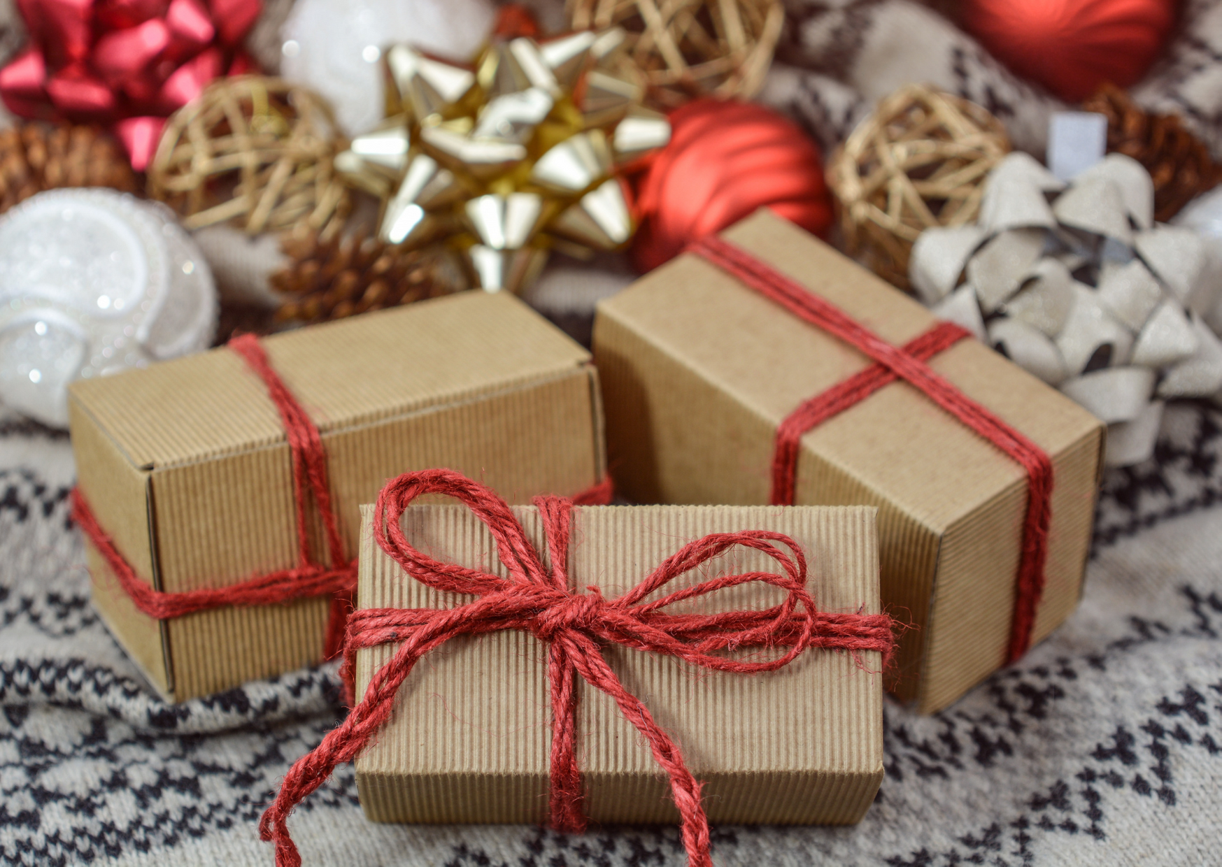 Christmas presents with red bows