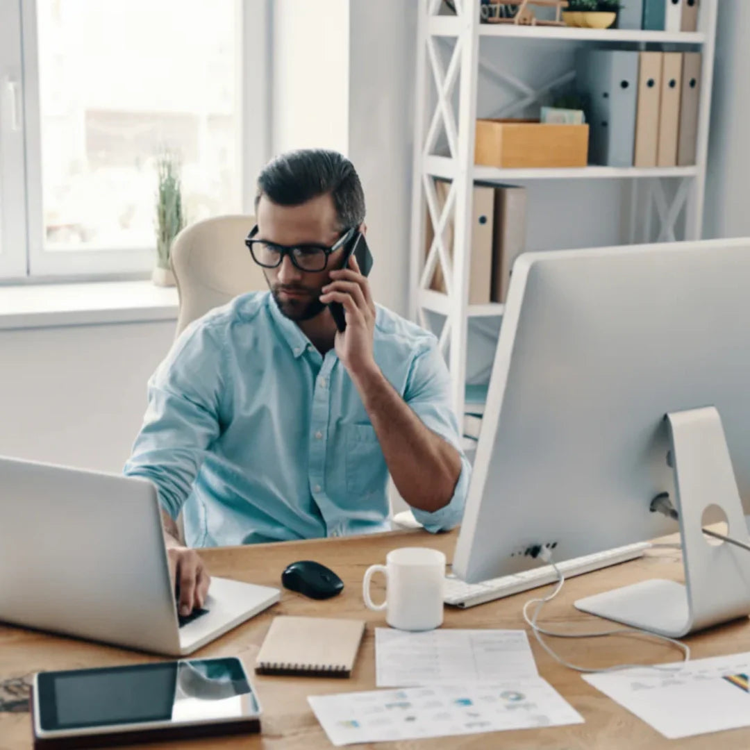 A man work with the laptop