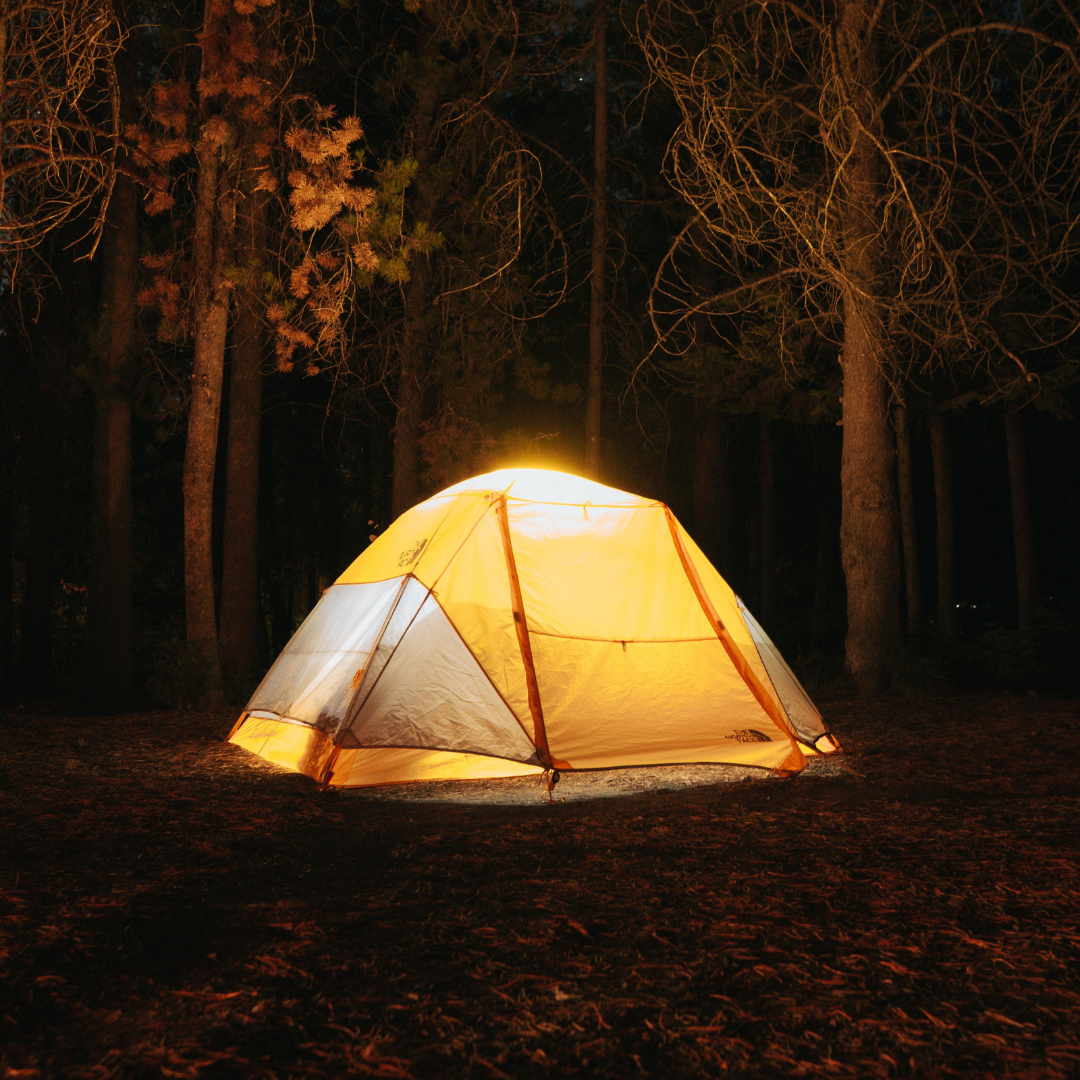 tent lit on the inside in the middle of the night