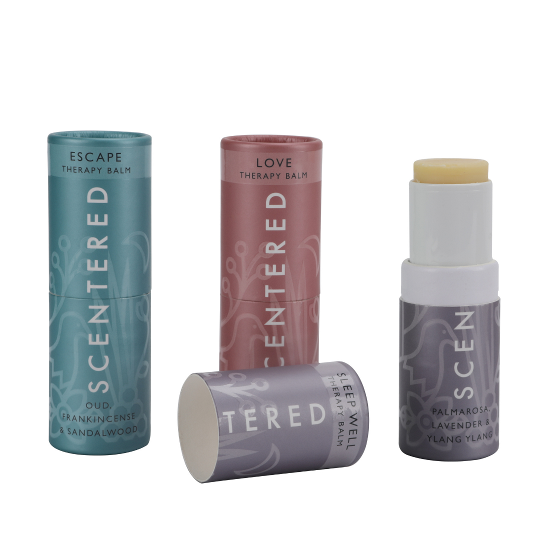 Set of 3 aromatherapy balms include escape balm, love balm and sleep well balm.