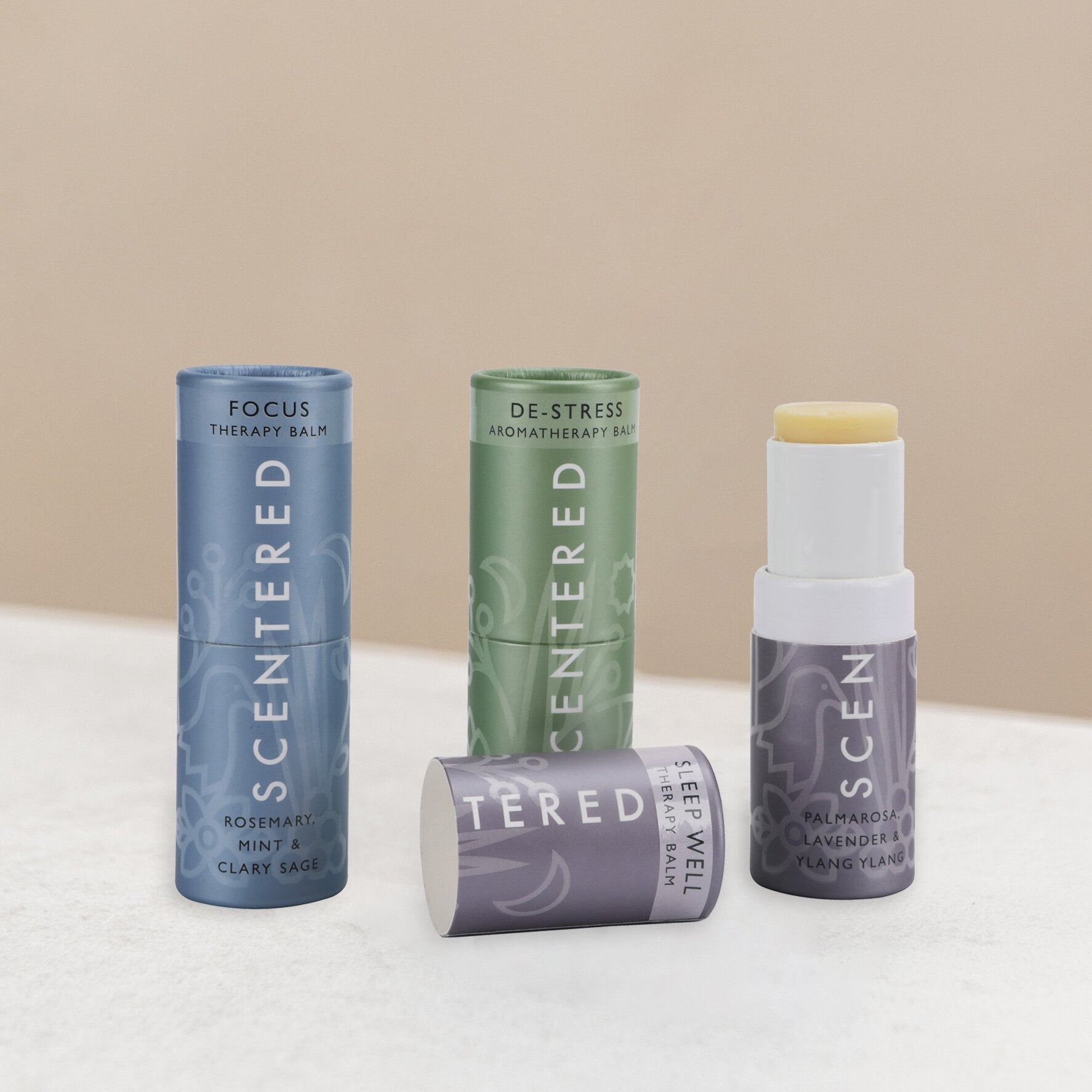Calm & Confident Set including focus balm, de-stress balm and sleep well balm.