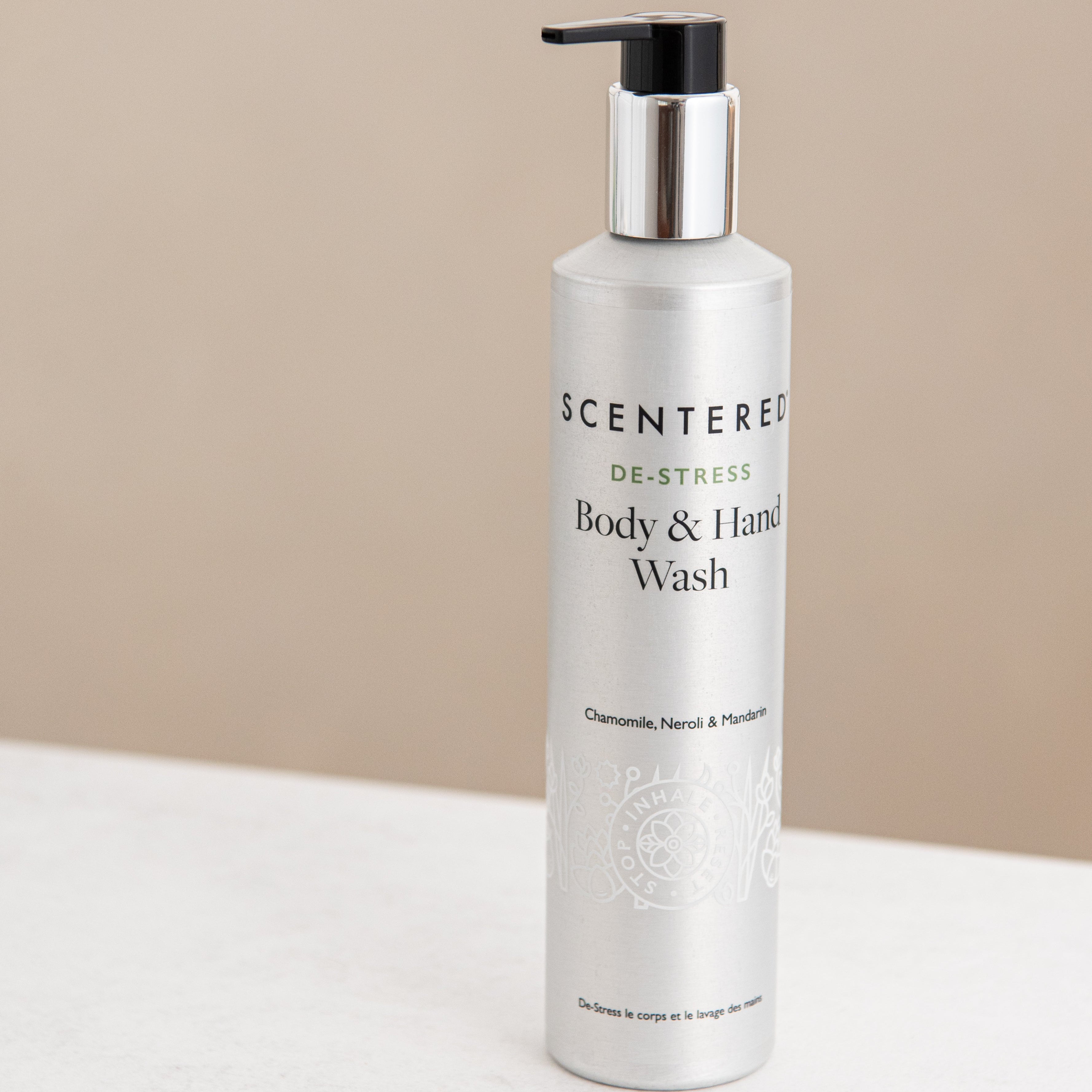 The de-stress body hand wash on display.