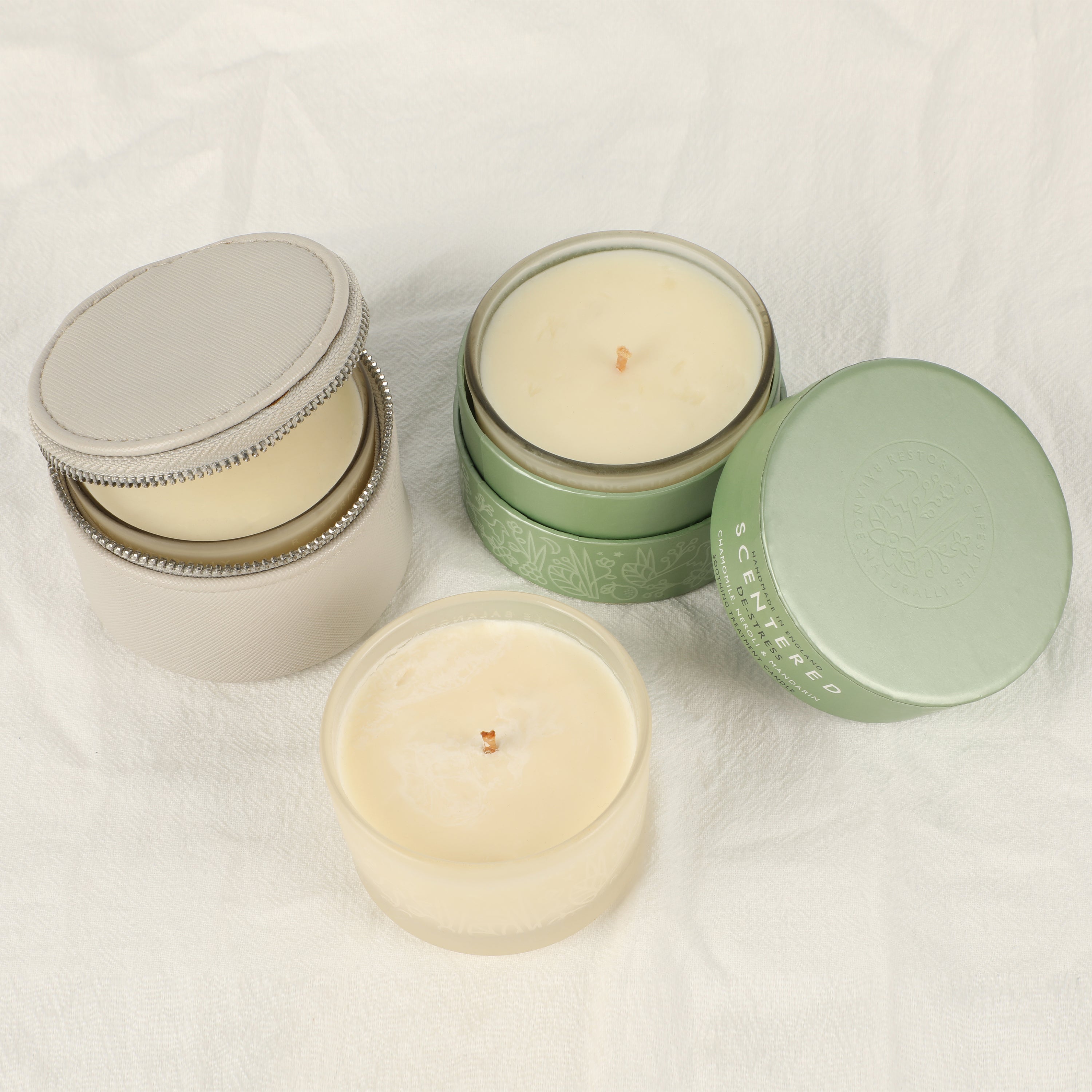De-stress Travel candles on a white background