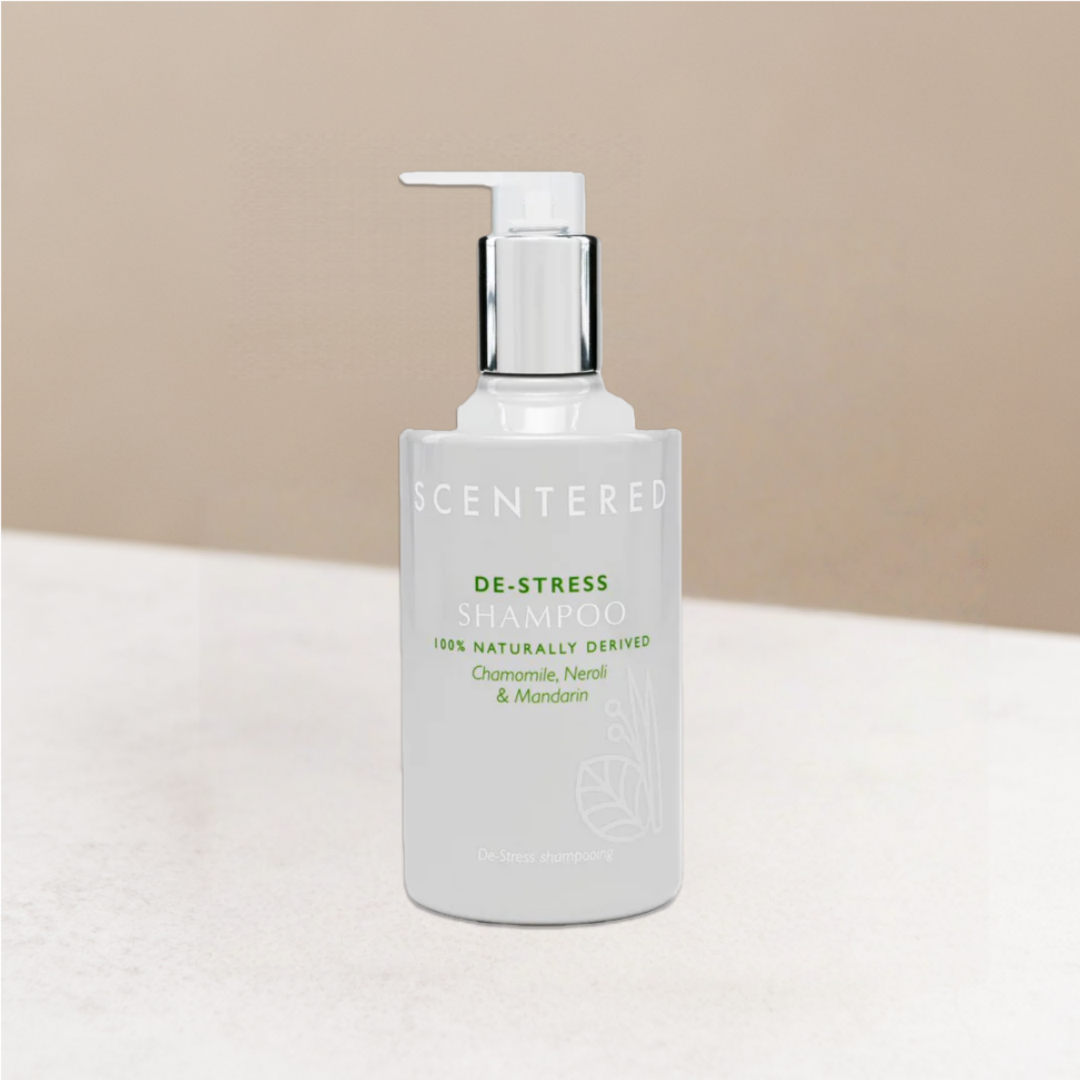 De-stress shampoo in a warming background.