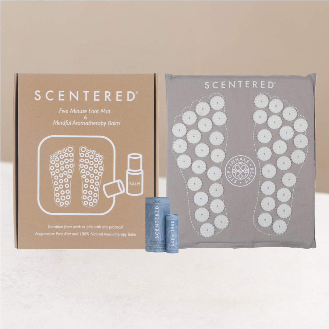 Scentered 5 minute foot mat mindful aromatherapy balm.