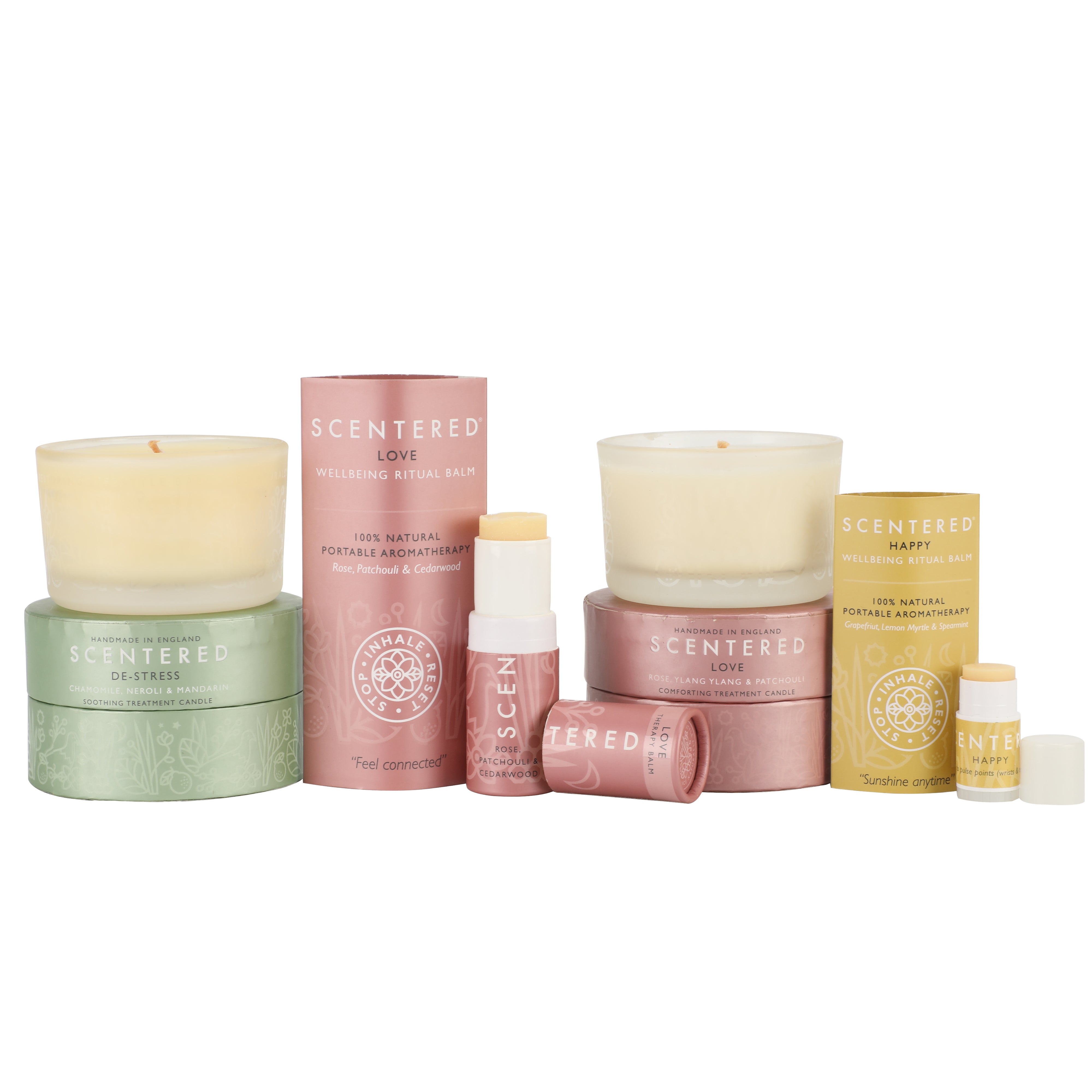 Relax and unwind with our Scentered Heart Happiness travel candle & balm set, ideal for de-stressing and lifting your mood naturally.