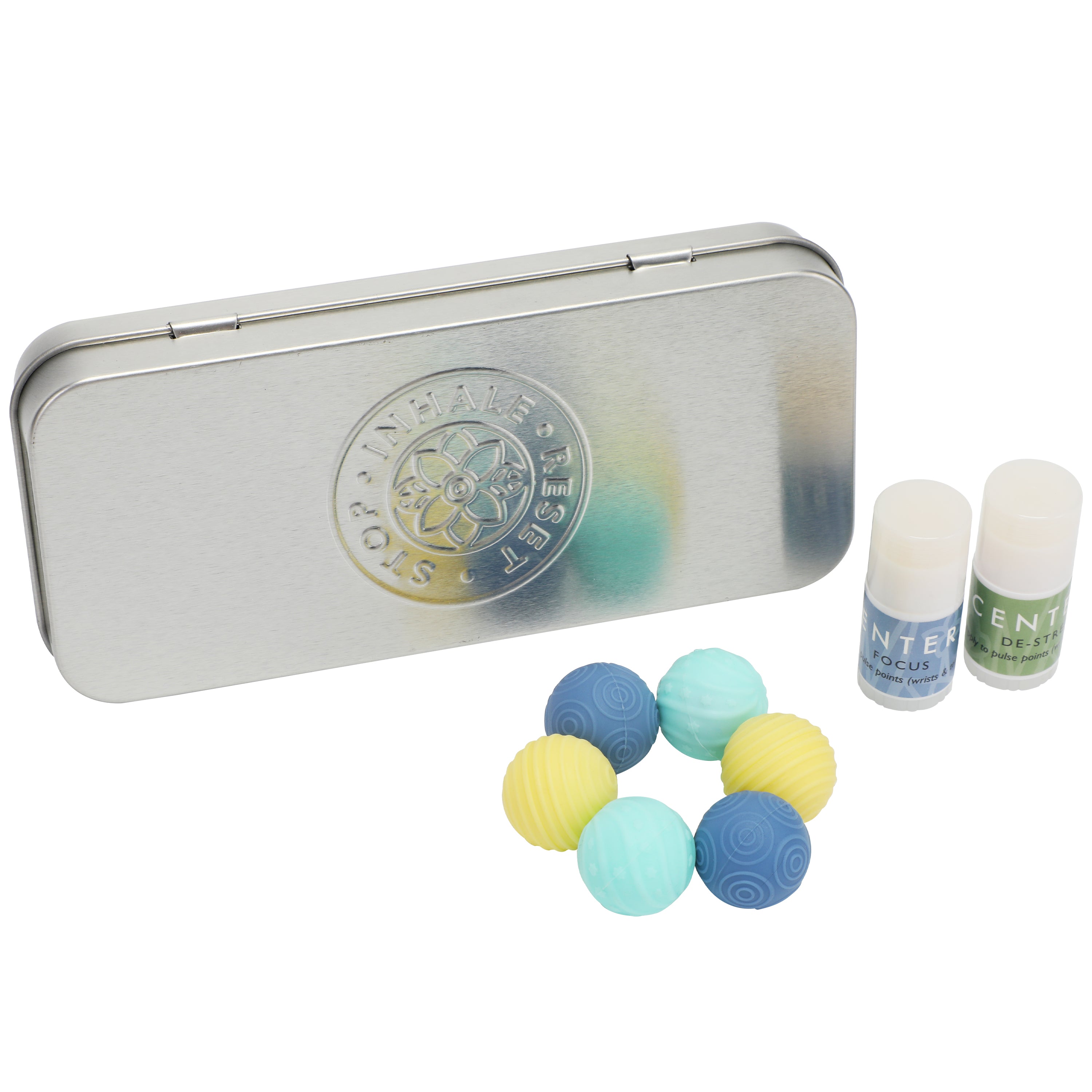 Scentered wellness balm gift set featuring calming aromatherapy balms and stress-relief accessories.