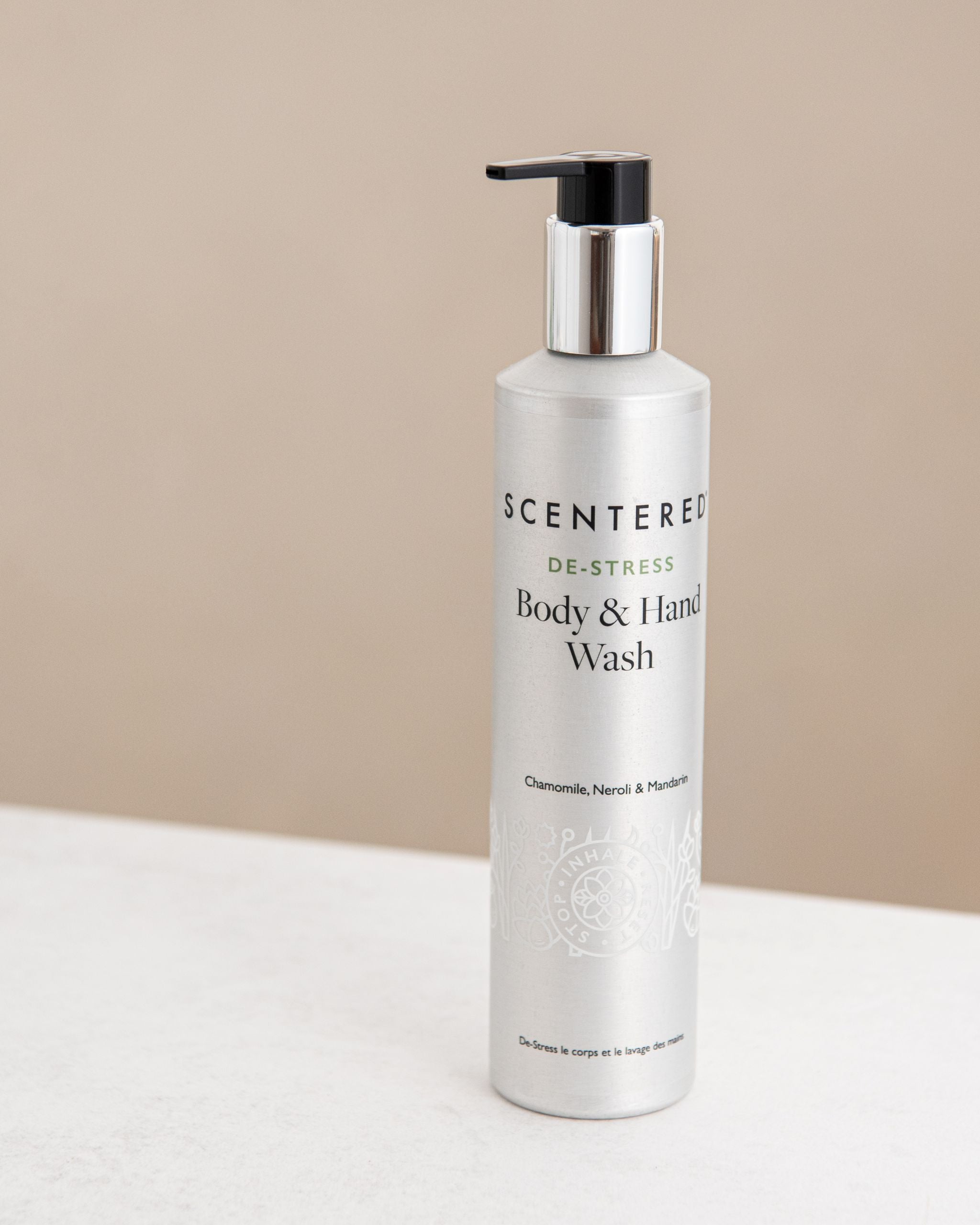 Scentered Body & Hand Wash in Aluminium bottle on neutral background