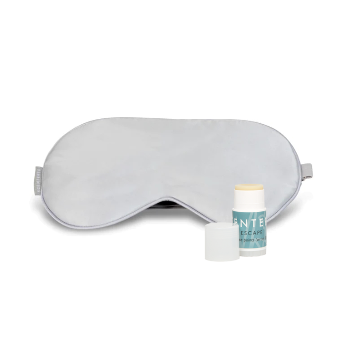 Scentered Silk Eye Mask and Escape Mini balm on a white background